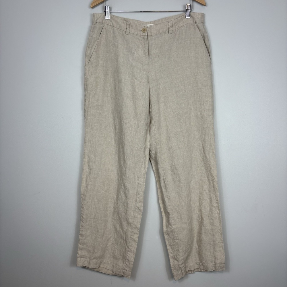 Eileen‎ Fisher Women's Size M Organic Linen Beige Wide-Leg Trousers Natural